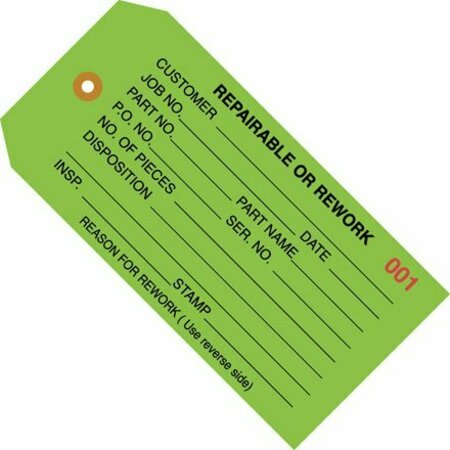 BSC PREFERRED 4 3/4 x 2-3/8'' - ''RePairsable or Rework'' Inspection Tags, 1000PK S-929G